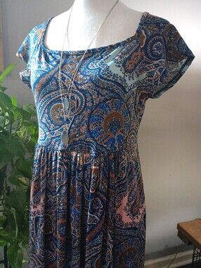 24/7 Comfort Paisley Print Maxi Dress Size Large